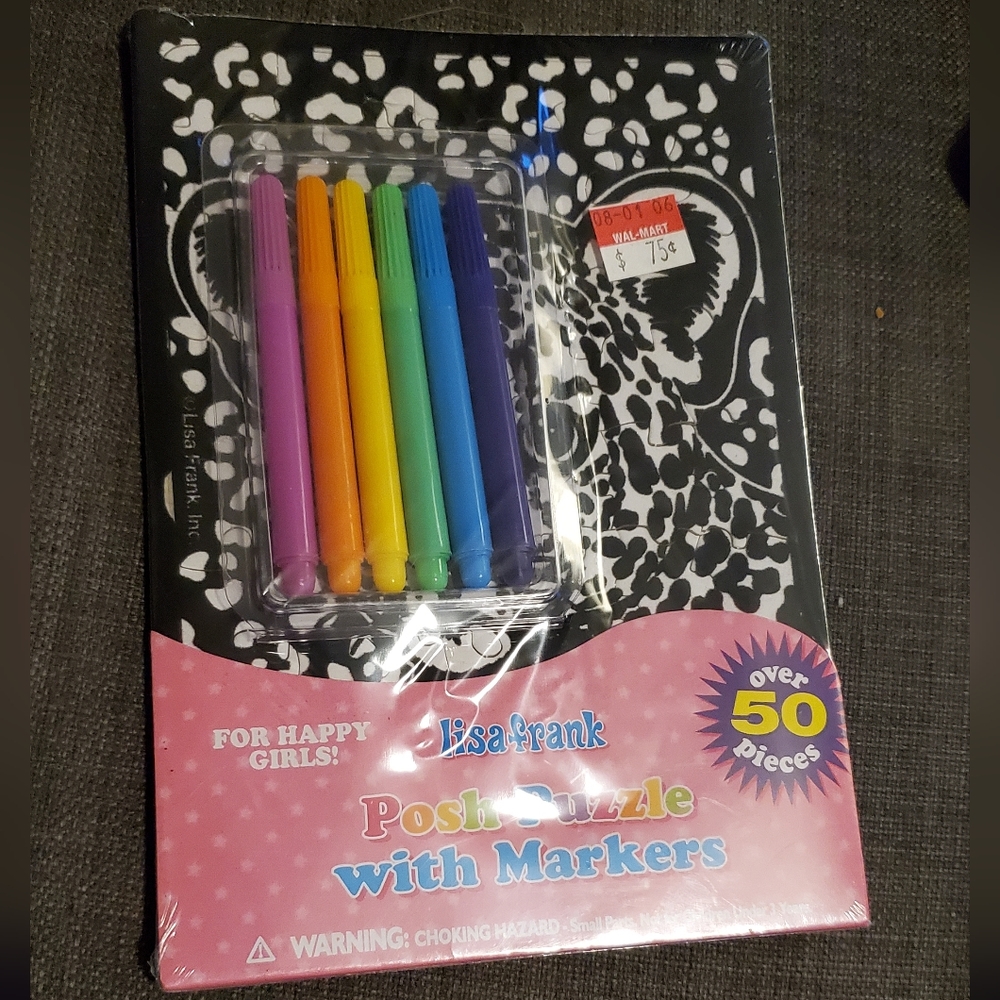 Lisa Frank Posh Puzzle with Markers Hunter Leopard Black Velvet Rainbow NWT